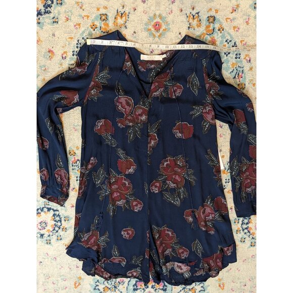 NWT ASTR the Label Navy and Burgundy Floral Long Sleeve Romper - S - Picture 7 of 14